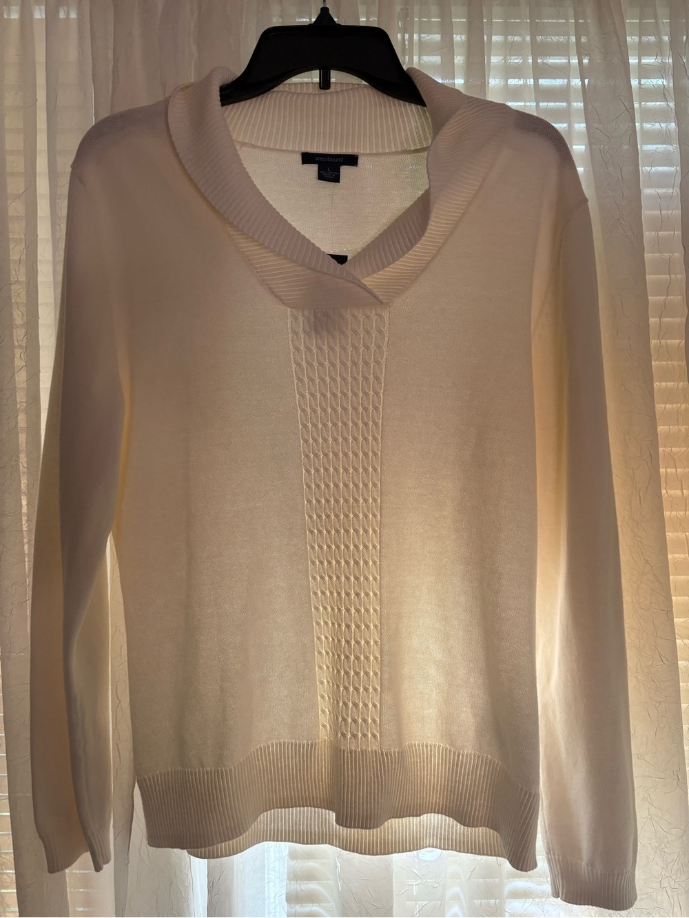 Westbound Cream V-Neck Cable-Panel Sweater